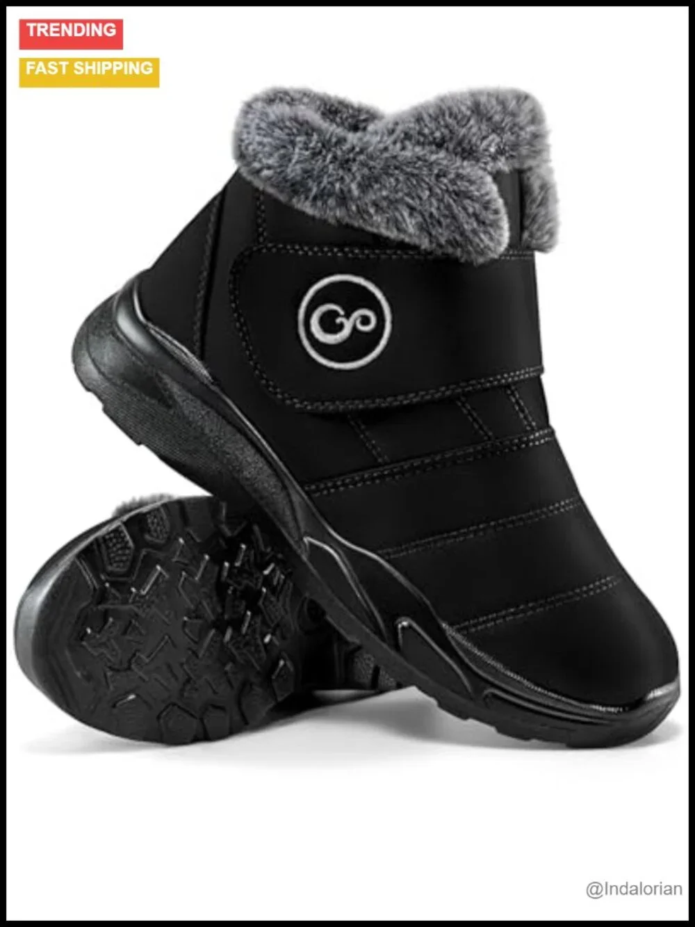 Women's Waterproof Fur Lined Snow Boots with Hook Loop Closure Anti Slip